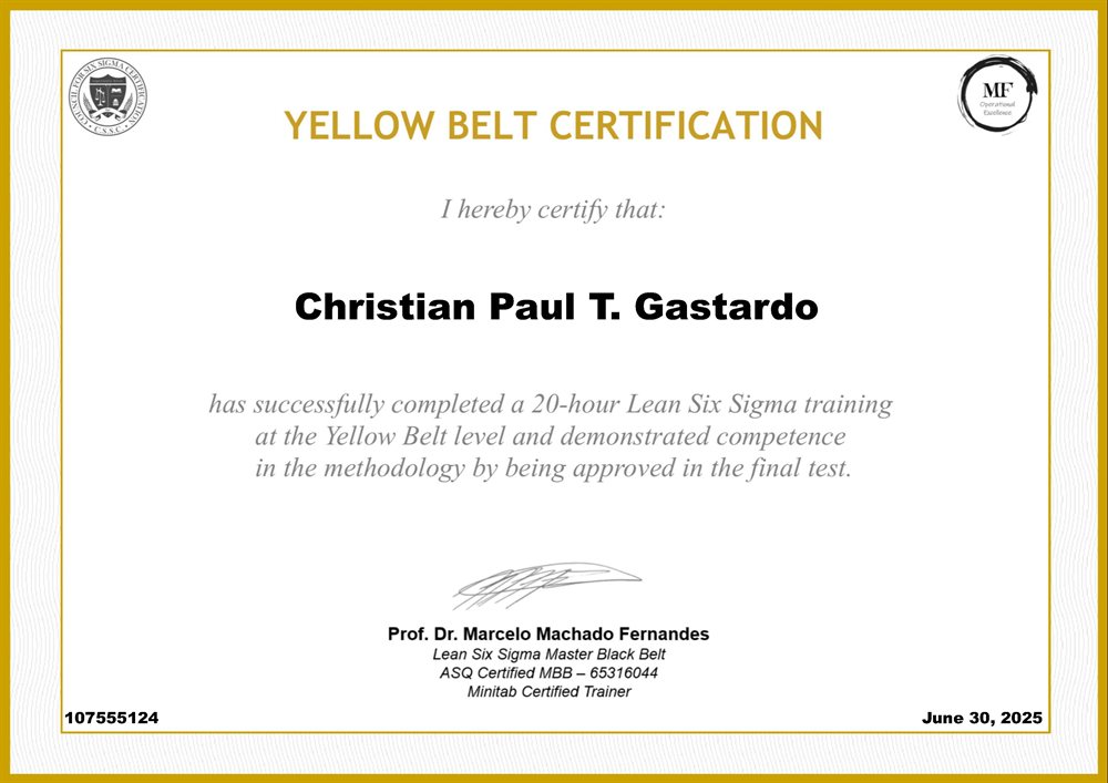 Lean Six Sigma Yellow Belt Certificate